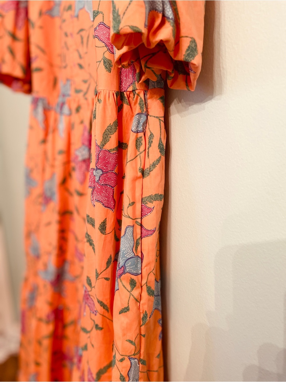 Floral Tiered Maxi Dress with Puff Sleeves in Peach - Picture 5 of 7